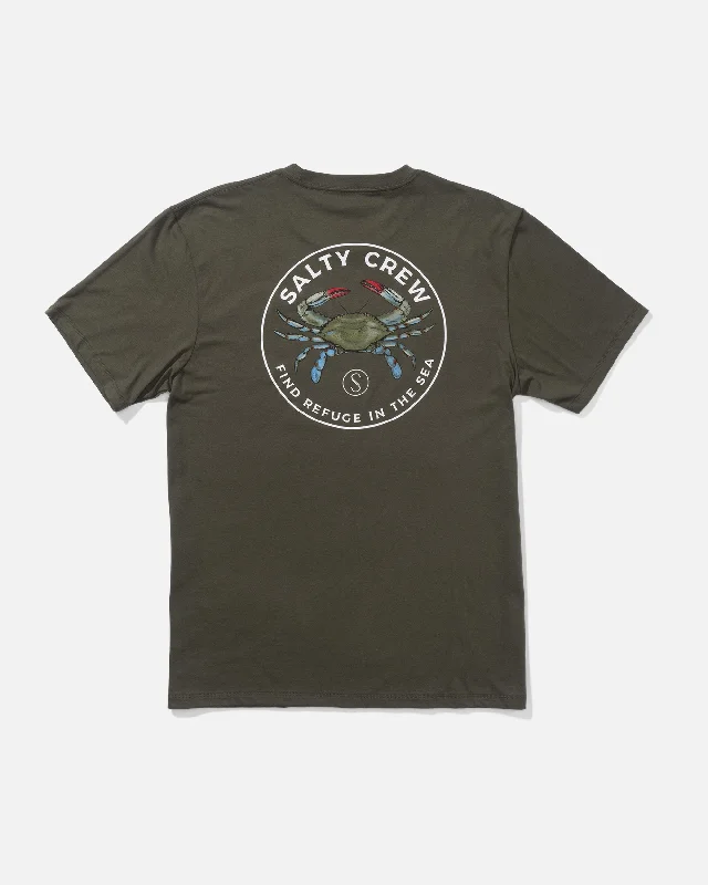 Men’s short-sleeve lurk shirts-Blue Crabber Preium Tee - Dusty Olive