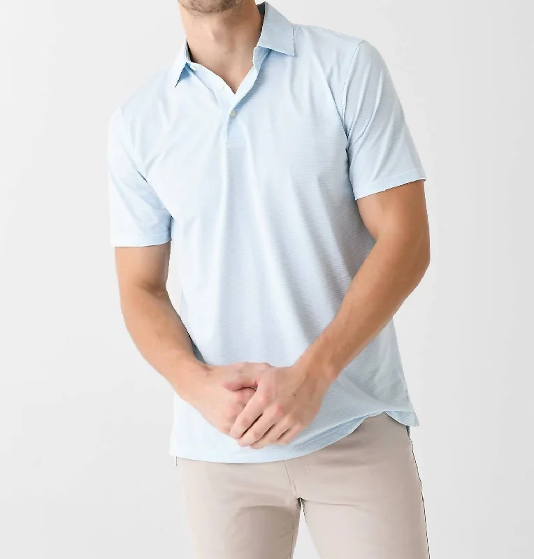 Men’s short-sleeve urge tops-Brrr-Eeze Meadowbrook Stripe Polo Shirt In Clearwater Blue