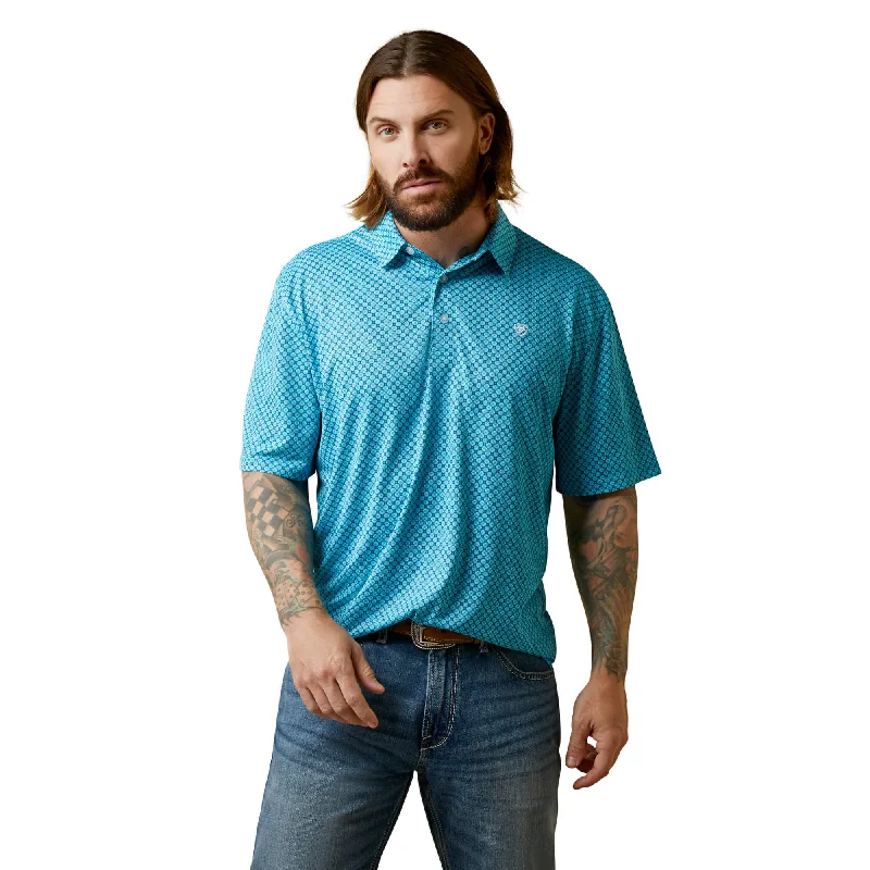 Men’s short-sleeve zest shirts-Ariat Men's All Over Medallion Polo in Peacock Blue