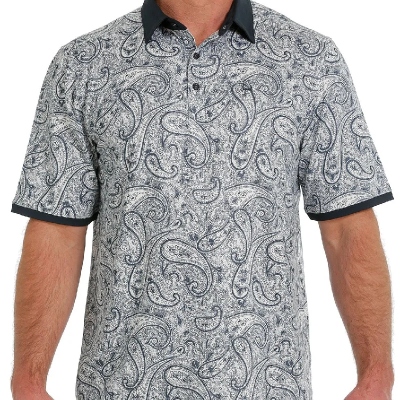 Men’s short-sleeve mire polos-Cinch Men's Arenaflex Short Sleeve Paisley Polo in Blue