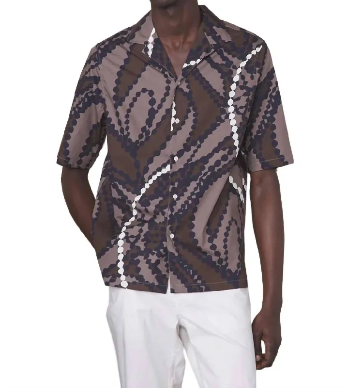 Men's casual dusk-knit shirts-Eren Short Sleeve Italian Cotton Shirt In Cocoa-Taupe-Ecru