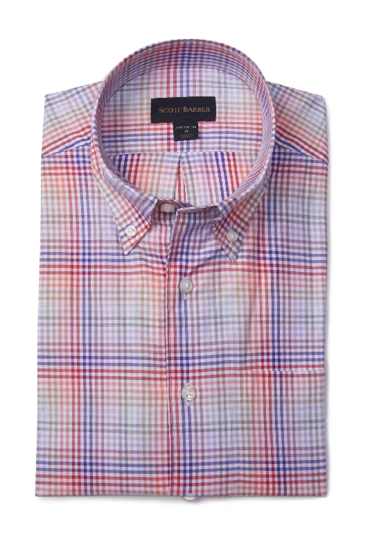 Men's trendy arc-back shirts-Fine Twill Ombre Tattersall Shirt In Cantaloupe