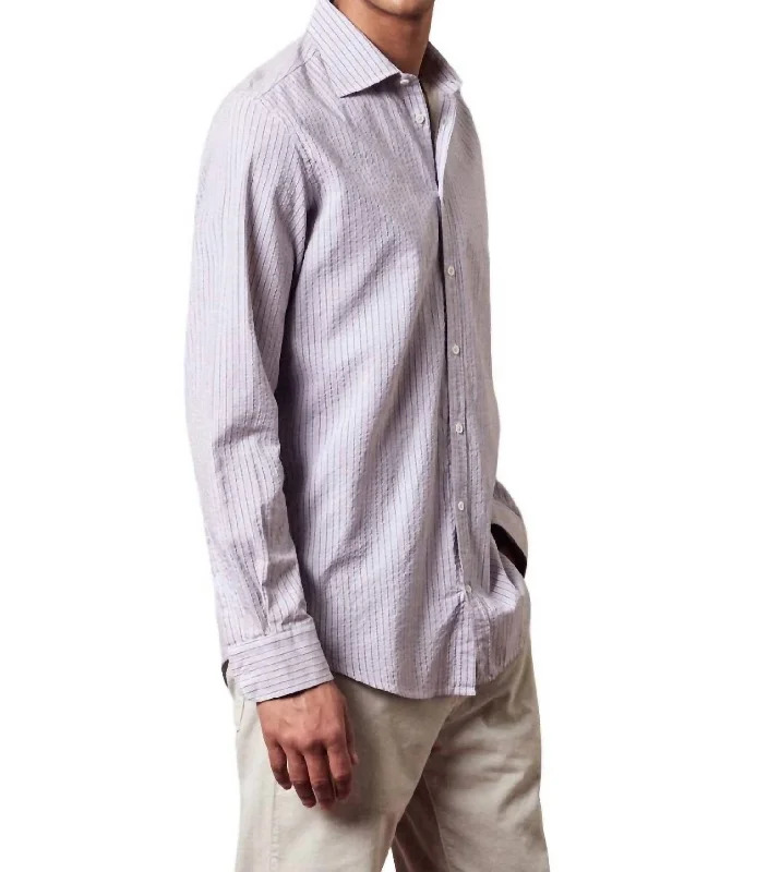 Men's stylish bloom-sleeve shirts-Genova Shirt In Calce Purple Stripe