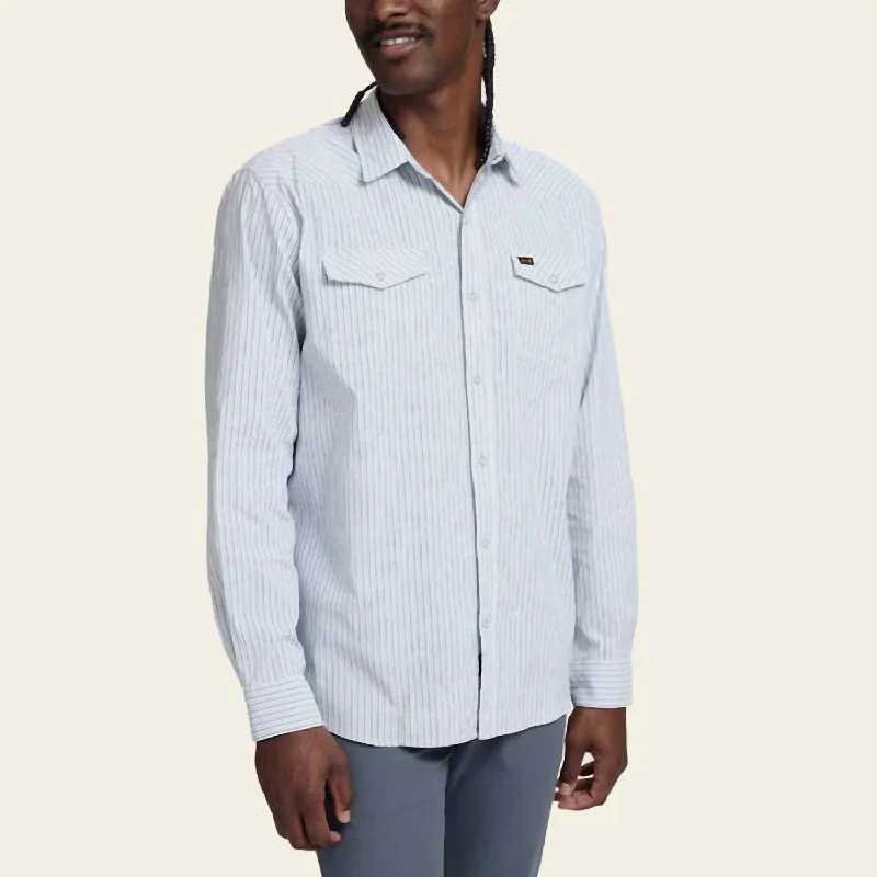 Men's elegant ridge-front shirts-H Bar B Tech Longsleeve Shirt In Gambler Stripe: White