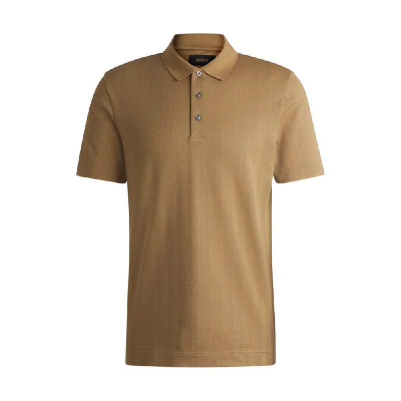 Men’s short-sleeve zest shirts-Herringbone-jacquard polo shirt in cotton and wool