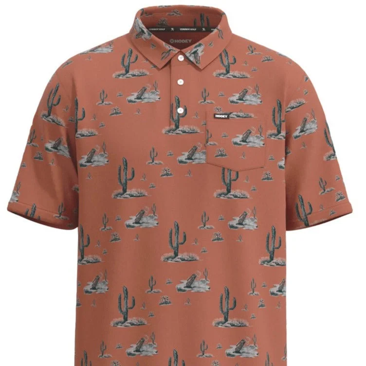 Men’s short-sleeve oust tops-Hooey Men's "Hot Shot" Short Sleeve Cactus Print Polo in Rust