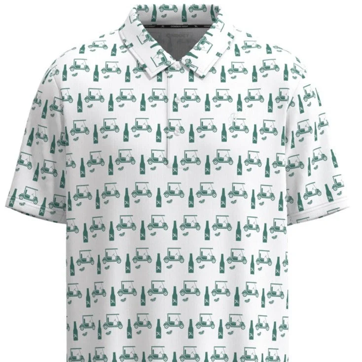 Men’s short-sleeve idly polos-Hooey Men's "The Weekender" Short Sleeve Golf Cart & Drink Print Polo in White