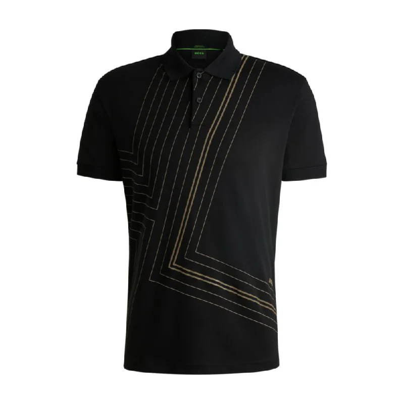 Men’s short-sleeve tope tees-Interlock-cotton polo shirt with fineline artwork