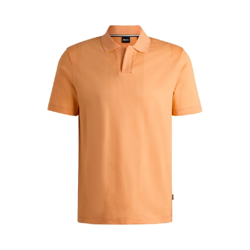 Men’s short-sleeve quip polos-Johnny-collar polo shirt in mixed-structure cotton