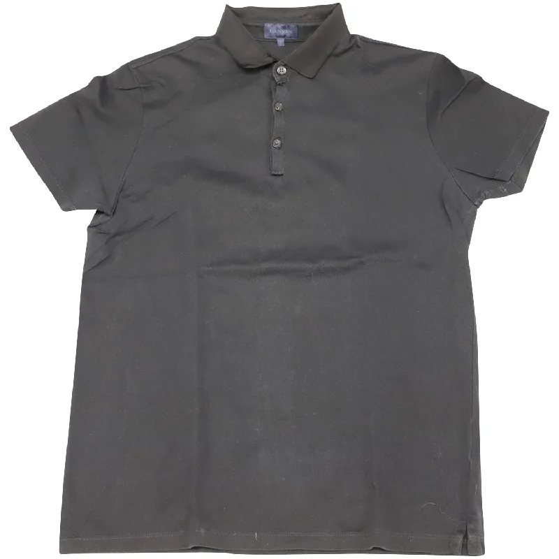 Men’s short-sleeve etch polos-Lanvin Grosgrain Collar Polo Shirt in Charcoal Gray Cotton