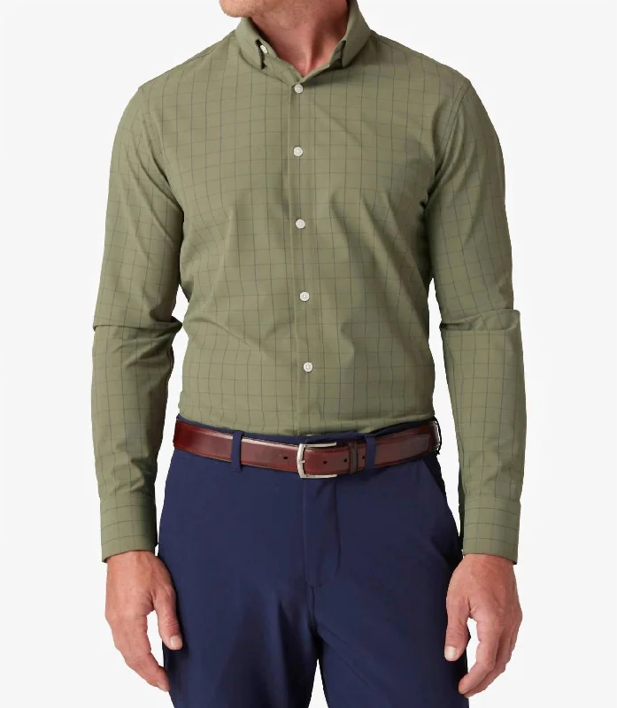 Men's elegant crest-cuff shirts-Leeward Dress Shirt In Sage Lexington Plaid