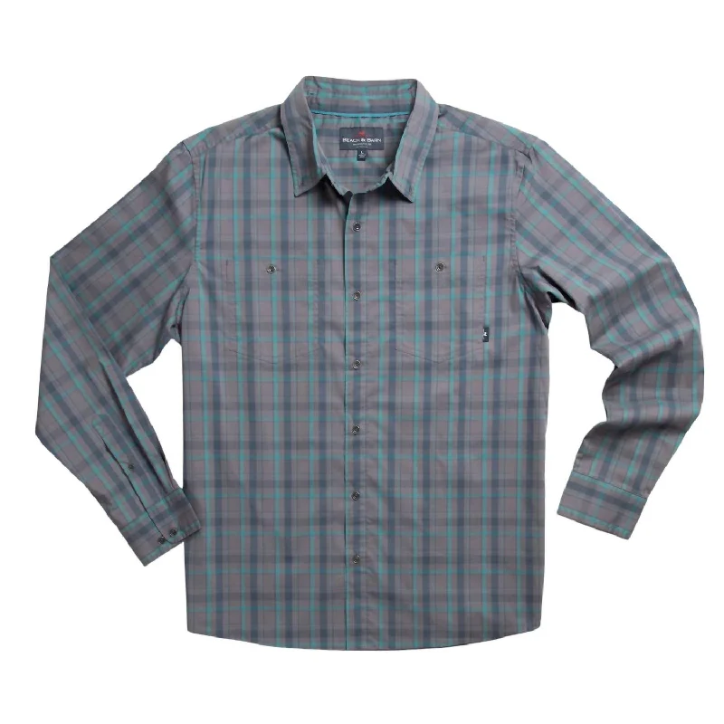 Men's elegant arc-back shirts-Men's Double Trouble Long Sleeve Shirt In Charcoal Alpine Plaid