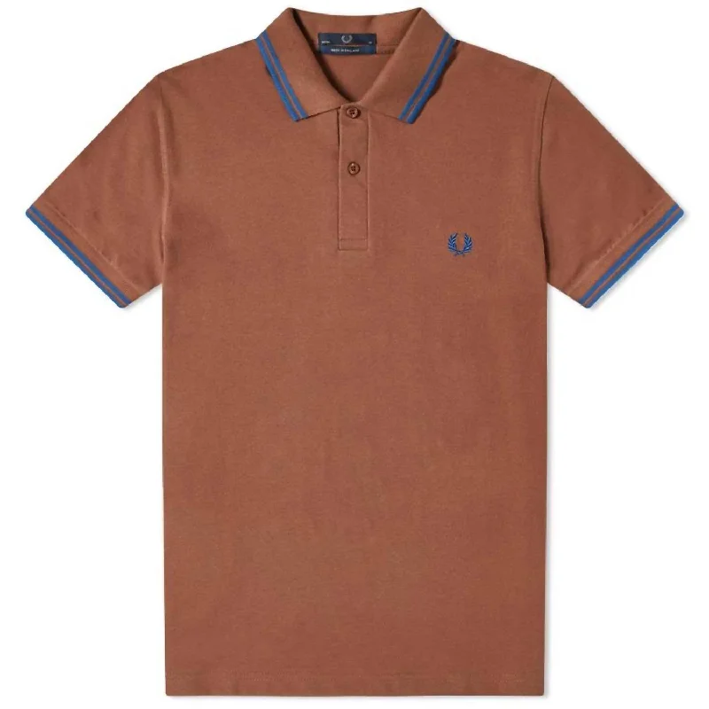 Men’s short-sleeve zing tees-Men's Twin Tipped Polo Shirt In Root Beer/blue