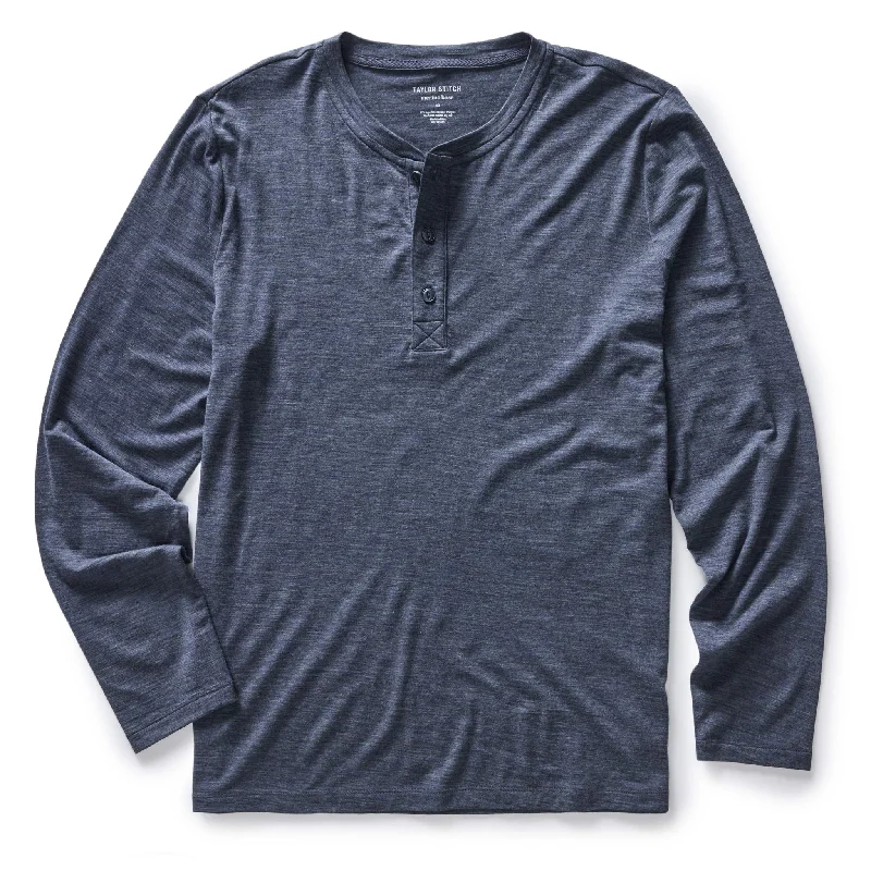 Men’s short-sleeve jolt tees-The Merino Henley in Heather Navy