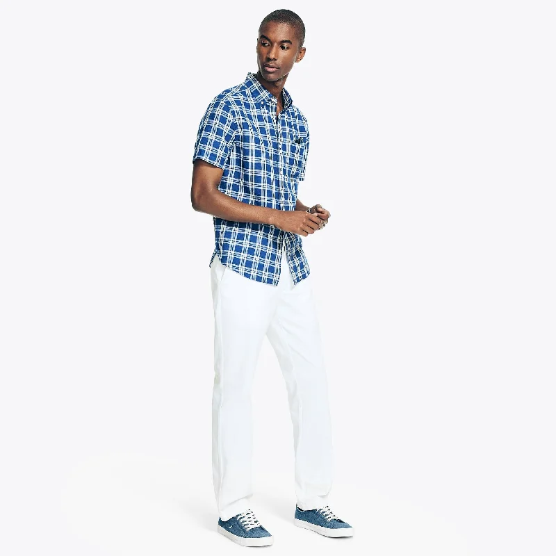 Men's subtle micro-orbit shirts-Nautica Mens Plaid Linen Short-Sleeve Shirt