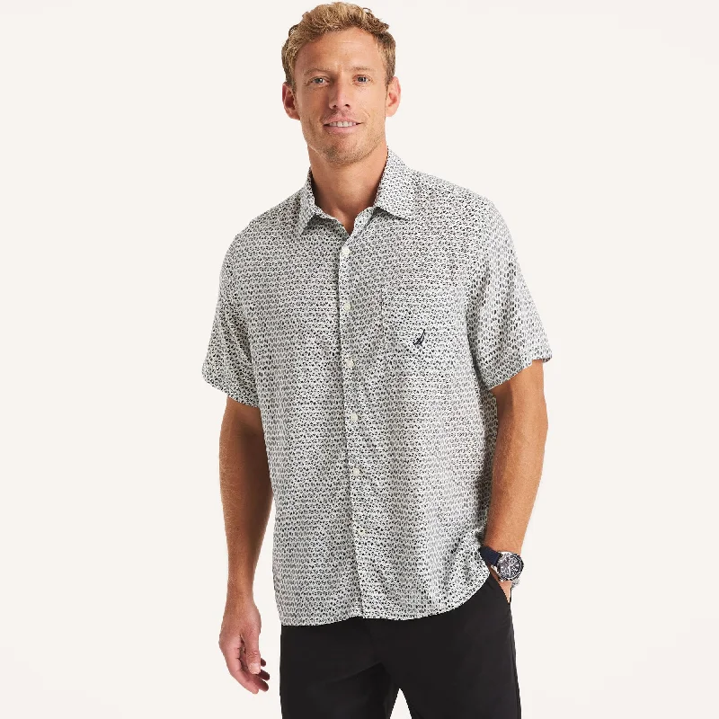 Men's relaxed vigogne shirts-Nautica Mens Printed Linen Short-Sleeve Shirt