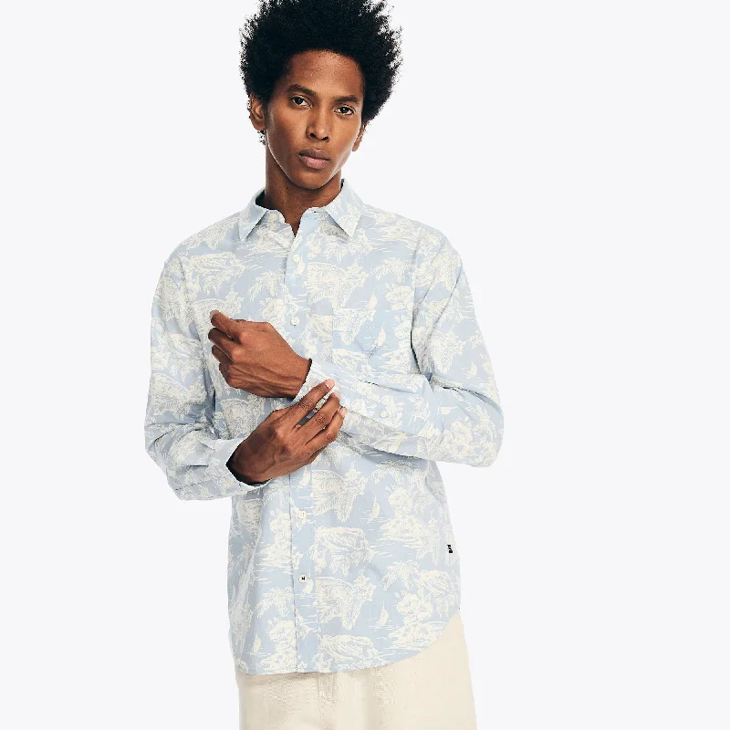 Men's casual bloom-knit shirts-Nautica Mens Printed Poplin Shirt