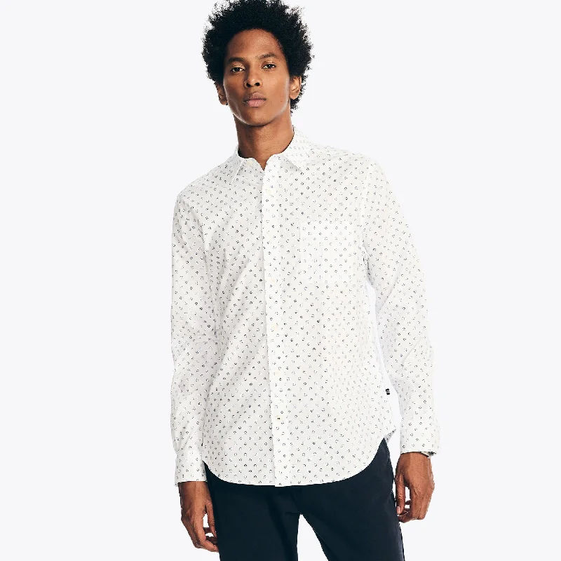 Men's vintage micro-dusk shirts-Nautica Mens Printed Poplin Shirt