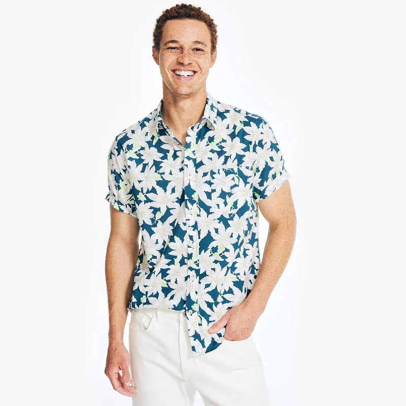 Men's bold orbit-dye shirts-Nautica Mens Printed Poplin Short-Sleeve Shirt