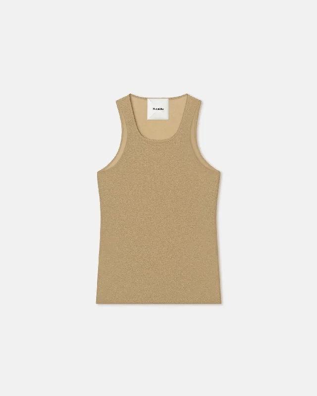 Men’s short-sleeve glum polos-Levon - Mesh-Jersey Tank Top - Pale Olive