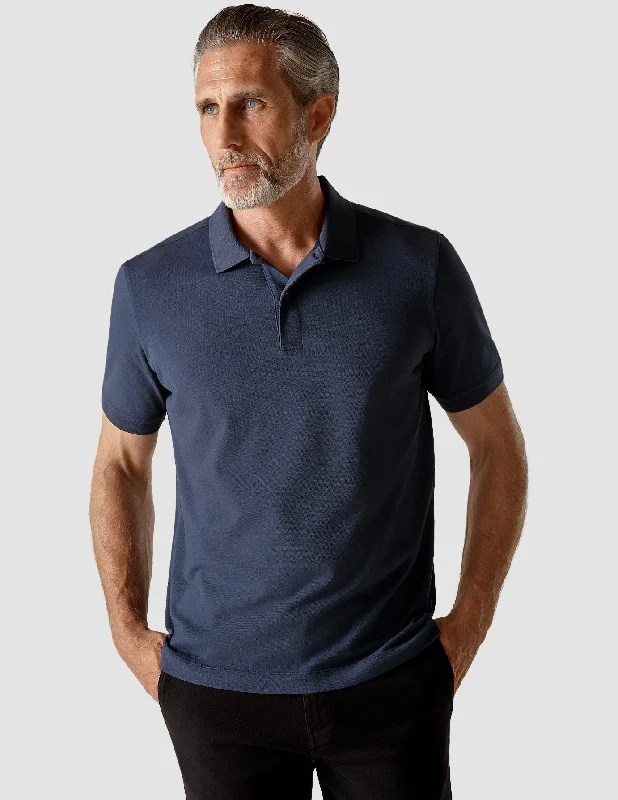 Men’s short-sleeve nook shirts-Piquet Polo Shirt Navy