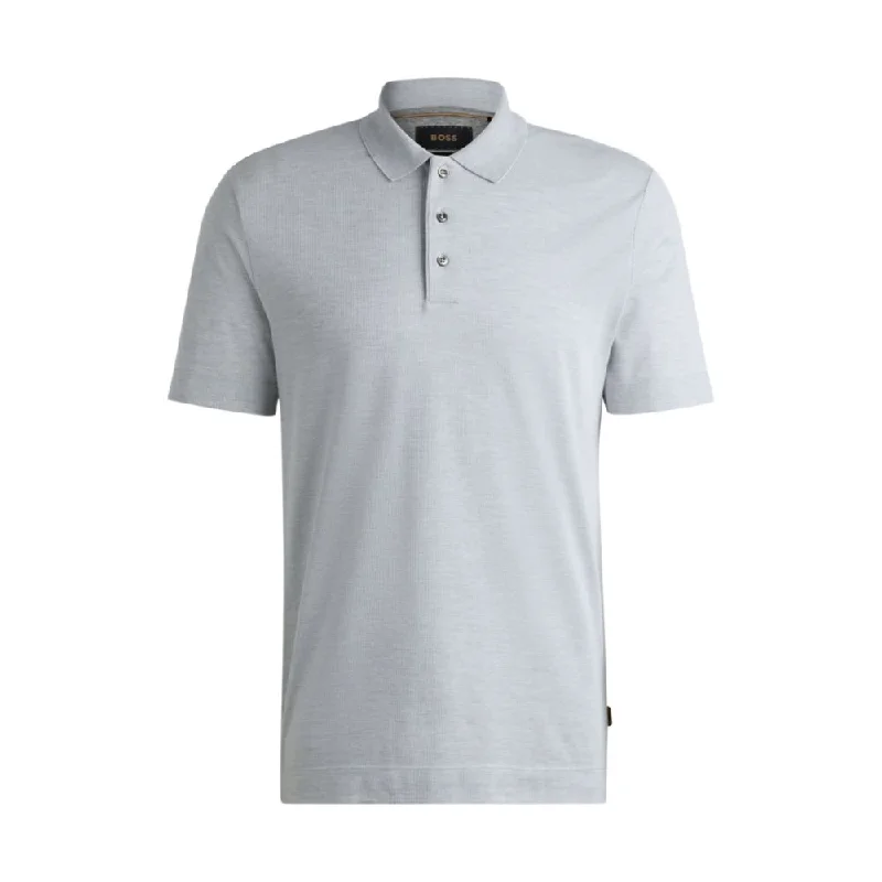 Men’s short-sleeve etch polos-Polo shirt in cotton and silk with corduroy effect