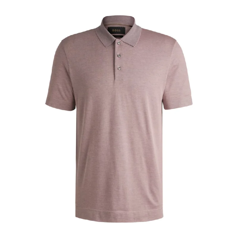 Men’s short-sleeve burr shirts-Polo shirt in cotton and silk with corduroy effect