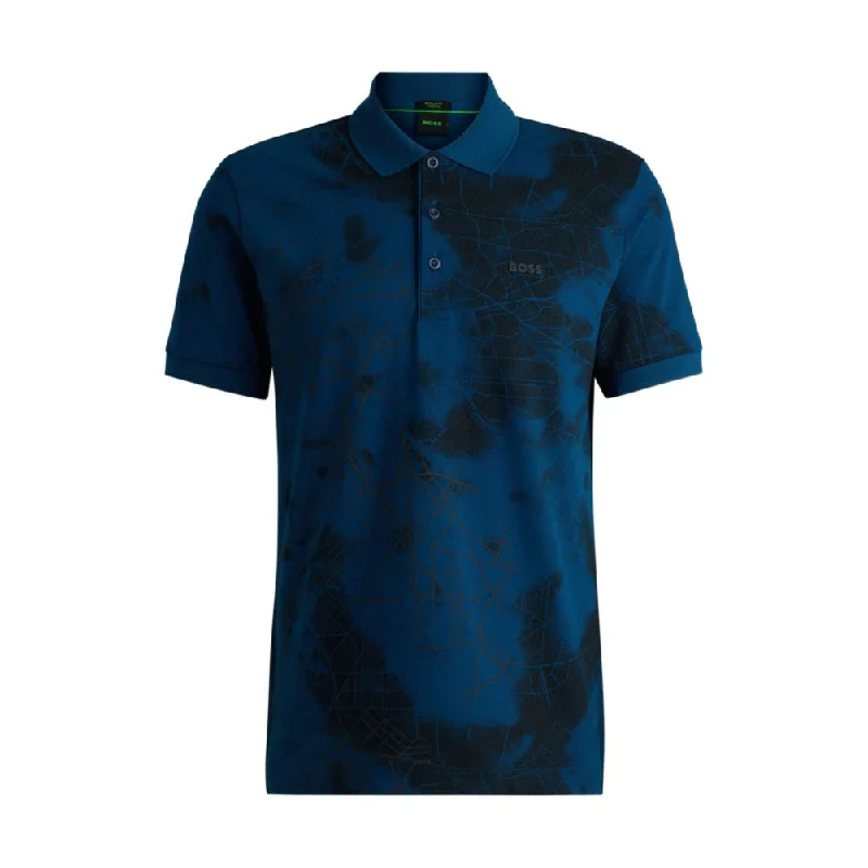 Men’s short-sleeve nape shirts-Polo shirt with decorative reflective print