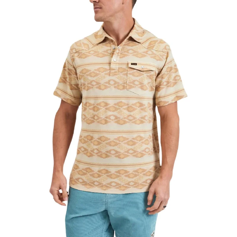 Men’s short-sleeve eave tops-Ranchero Jacquard Polo In Taki: Brown Rice