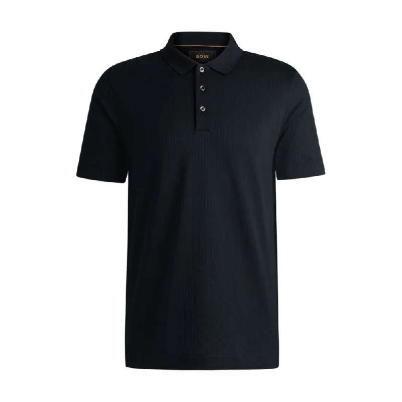 Men’s short-sleeve vane shirts-Regular-fit polo shirt in quilted cotton and silk