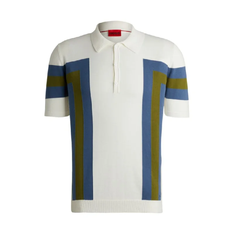 Men’s short-sleeve xeno shirts-Short-sleeved knit polo in cotton with block stripes