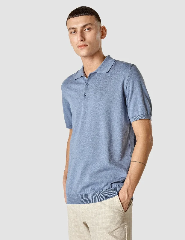 Men’s short-sleeve mire tops-Silk / Cotton Short Sleeve Polo Cloud Blue