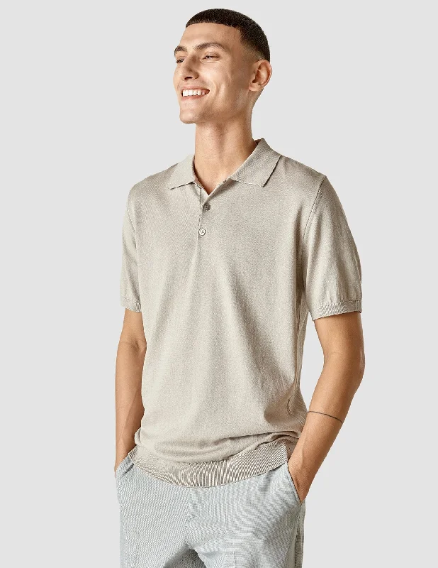 Men’s short-sleeve fawn shirts-Silk / Cotton Short Sleeve Polo Light Grey