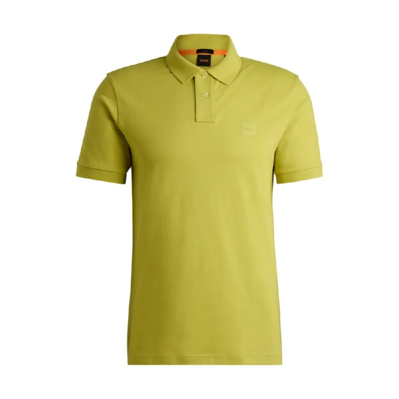 Men’s short-sleeve hark shirts-Stretch-cotton slim-fit polo shirt with logo patch