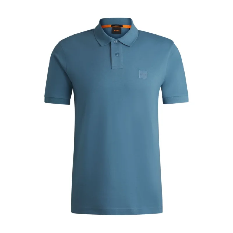 Men’s short-sleeve kink tops-Stretch-cotton slim-fit polo shirt with logo patch