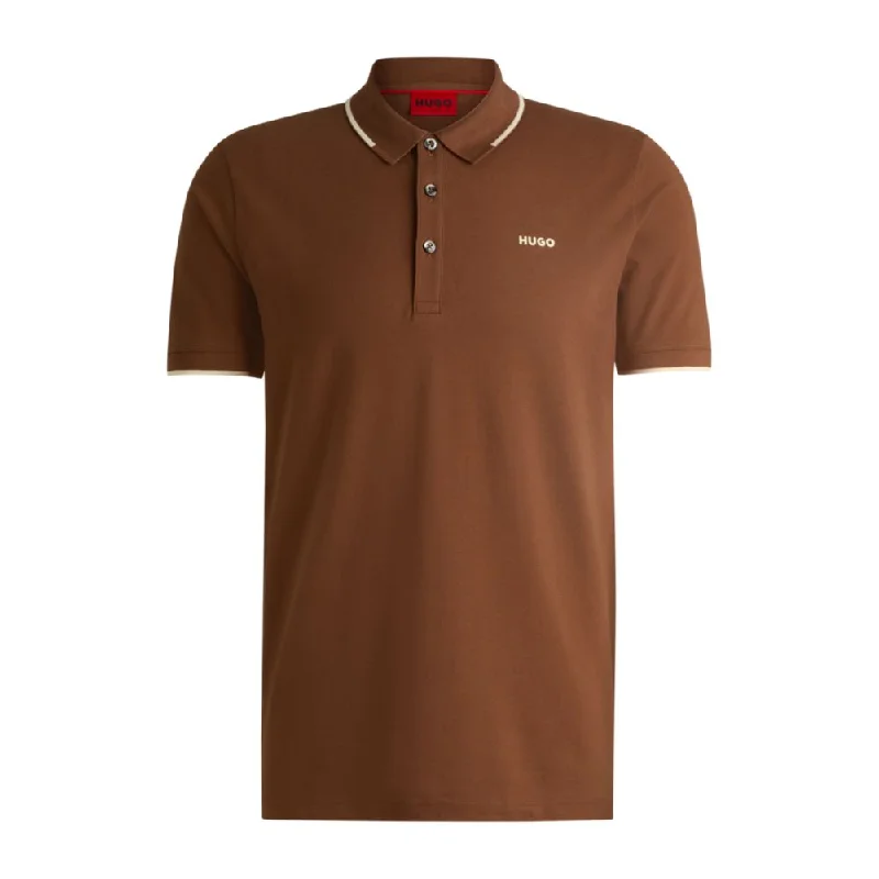 Men’s short-sleeve etch polos-Stretch-cotton slim-fit polo shirt with printed logo