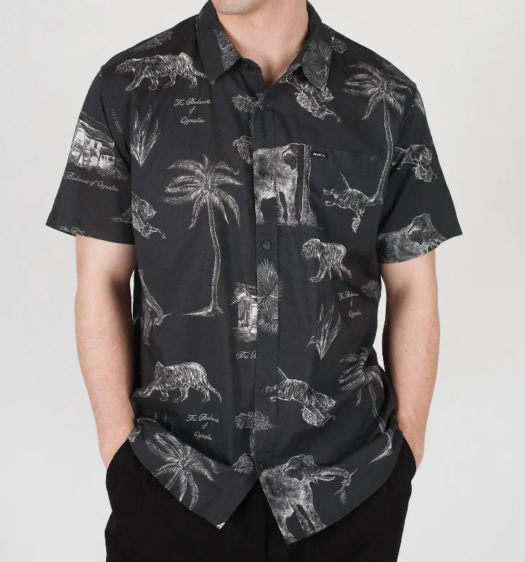 Men's formal micro-haze shirts-Tropic Winds Short Sleeve Wove Shirt In Black