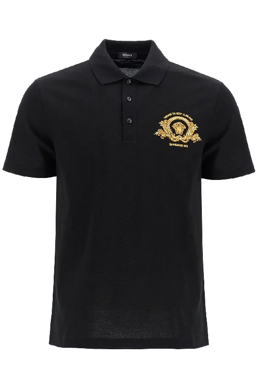 Men’s short-sleeve xeno shirts-Versace Men's Short-Sleeved Polo Shirt With