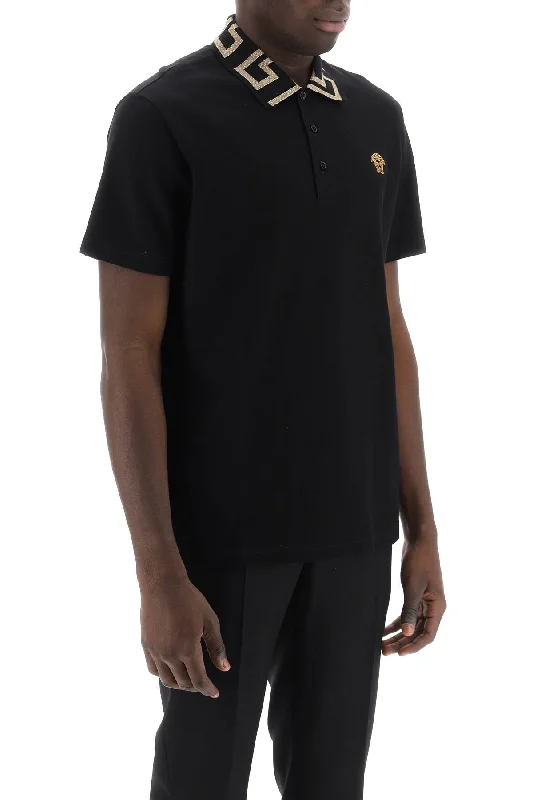 Men’s short-sleeve jolt shirts-Versace Taylor Fit Polo Shirt With Greca Collar