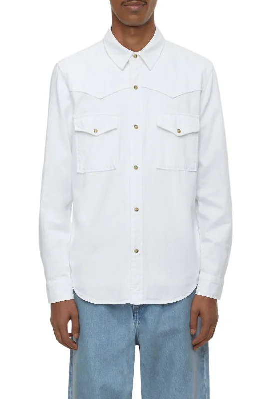 Men's stylish wave-sleeve shirts-Western Button Down Shirt In White