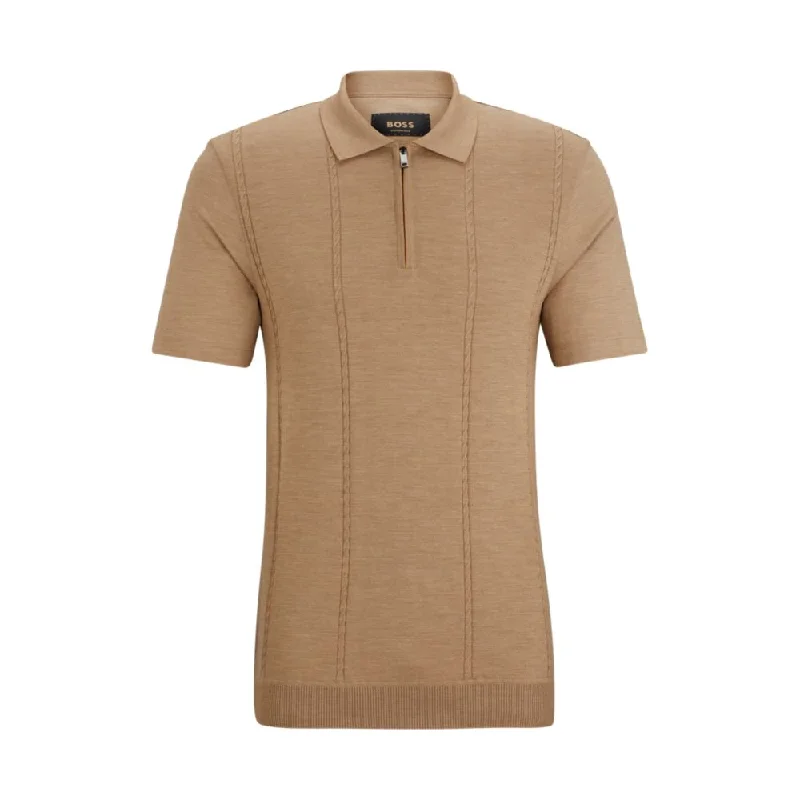 Men’s short-sleeve yowl tops-Zip-neck polo shirt in cotton and silk