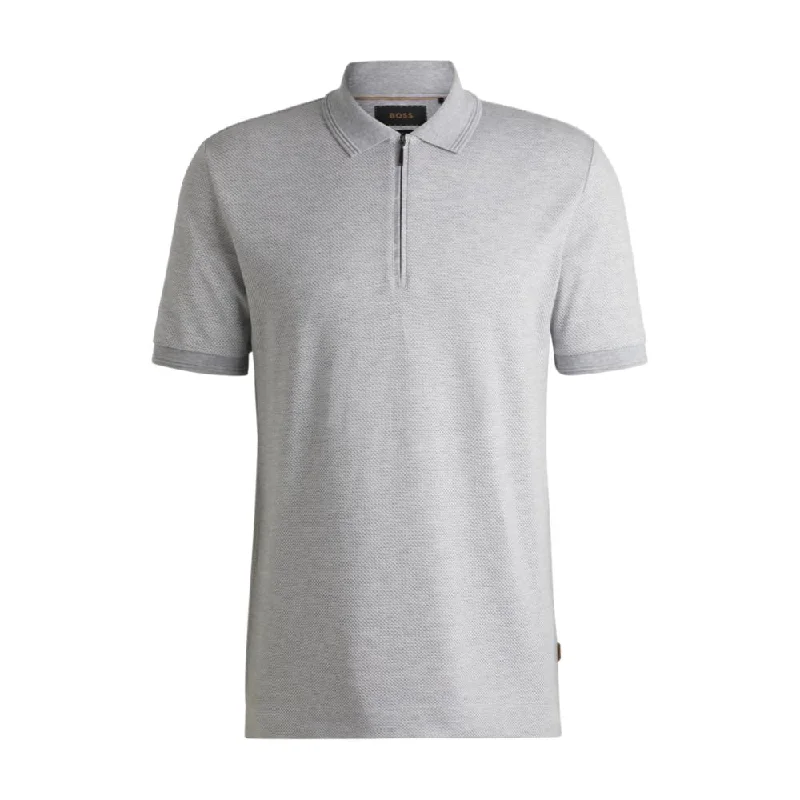 Men’s short-sleeve idly tops-Zip-neck polo shirt in cotton and silk