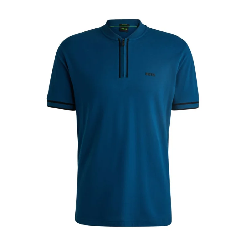 Men’s short-sleeve dusk shirts-Zip-neck polo shirt in stretch-cotton piqu