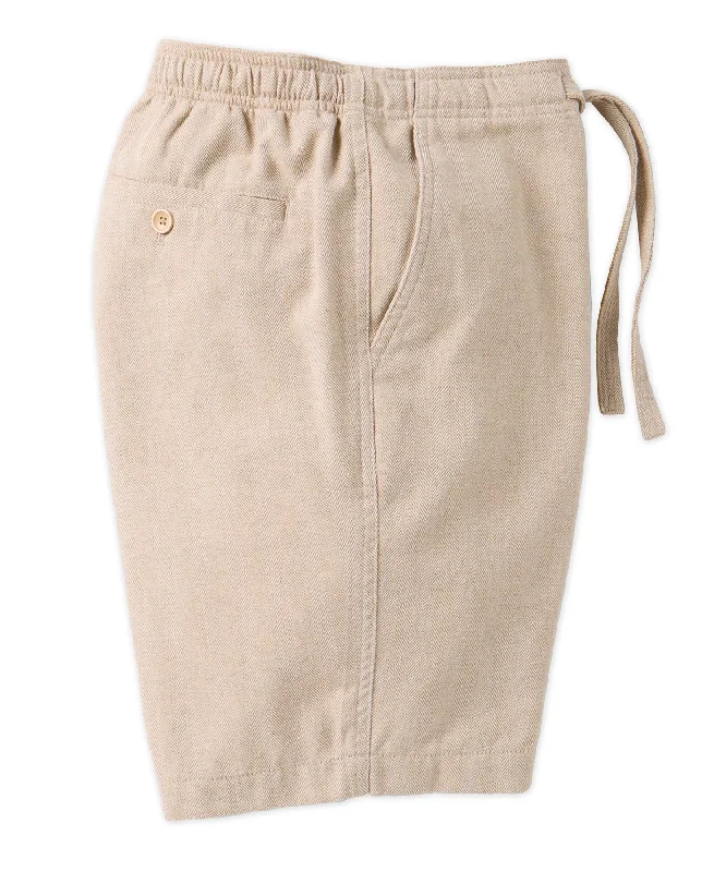 Men's faint pinstripe pants-Cotton-Blend Herringbone Drawstring Shorts