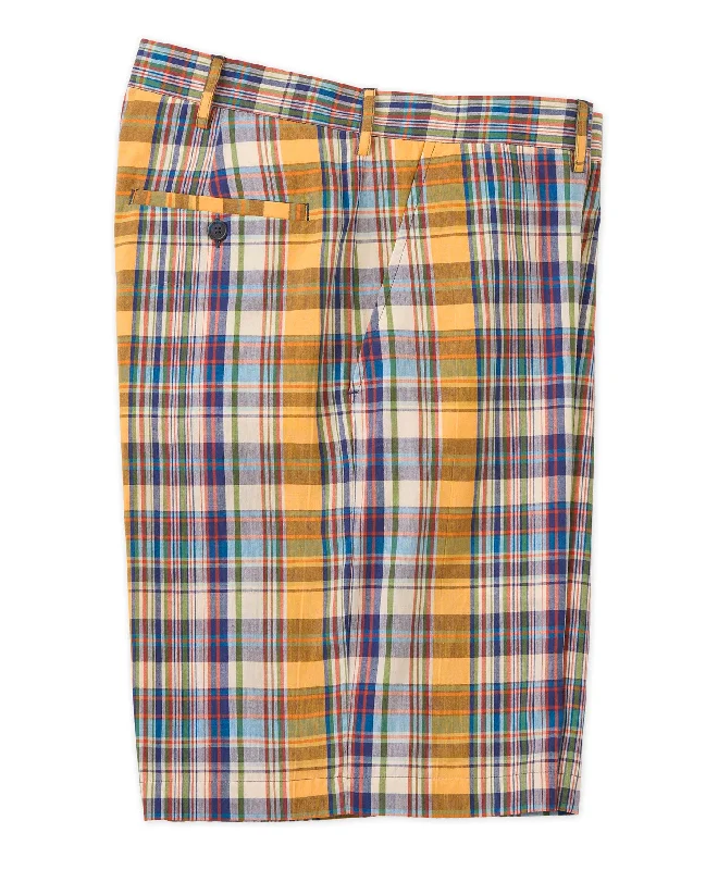 Men's crisp poplin pants-Madras Plaid Shorts