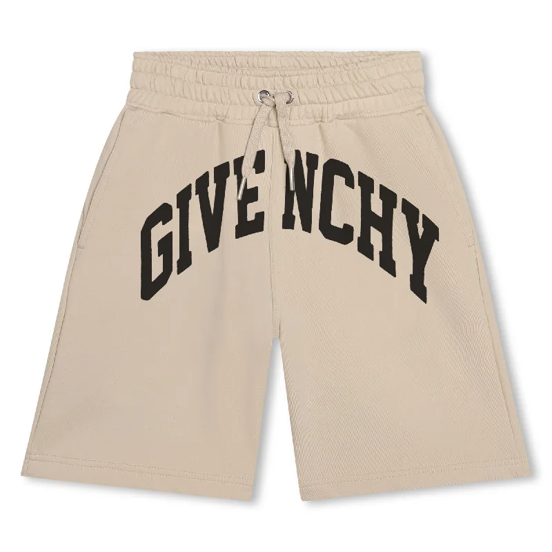 Men's stitched patched pants-Beige Cotton Varsity Shorts