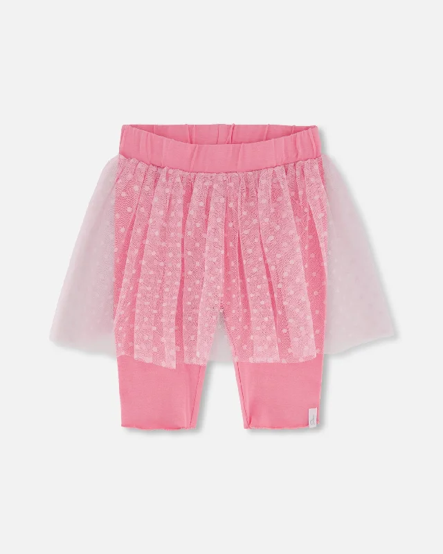 Men's preppy plaid pants-Biker Short With Mesh Skirt Hot Pink