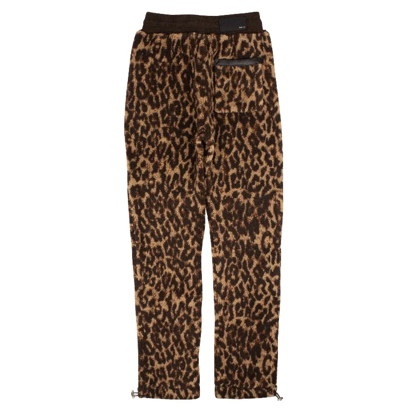 Men's rugged polyester pants-Black Printed Leopard Fleece Pants