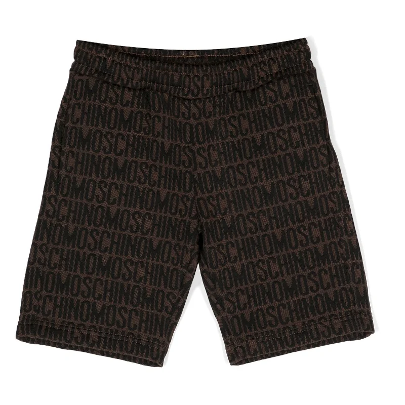 Men's intricate herringbone pants-Brown All Over Logo Shorts