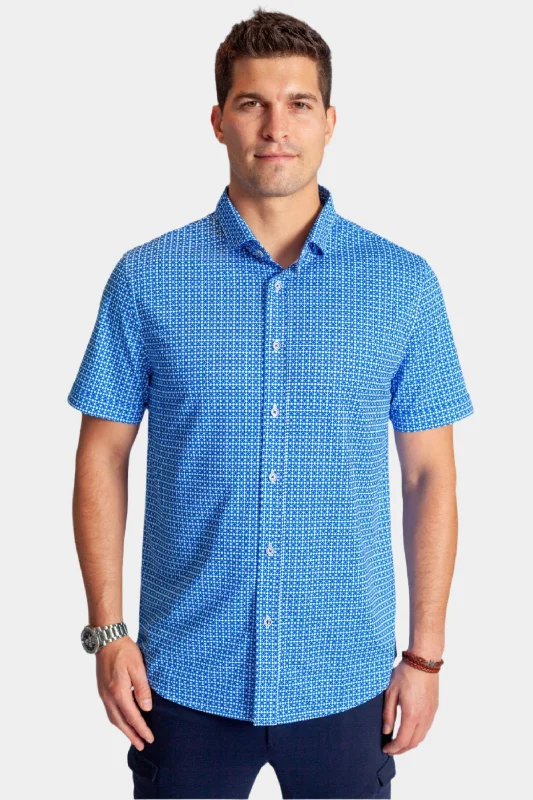 Men's snappy striped pants-Castille Check Short Sleeve Tech Shirt